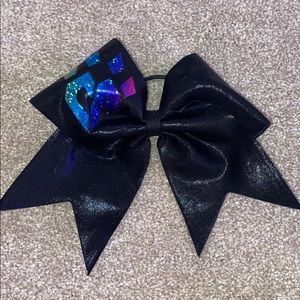 Cheer Athletics black bow with rainbow logo